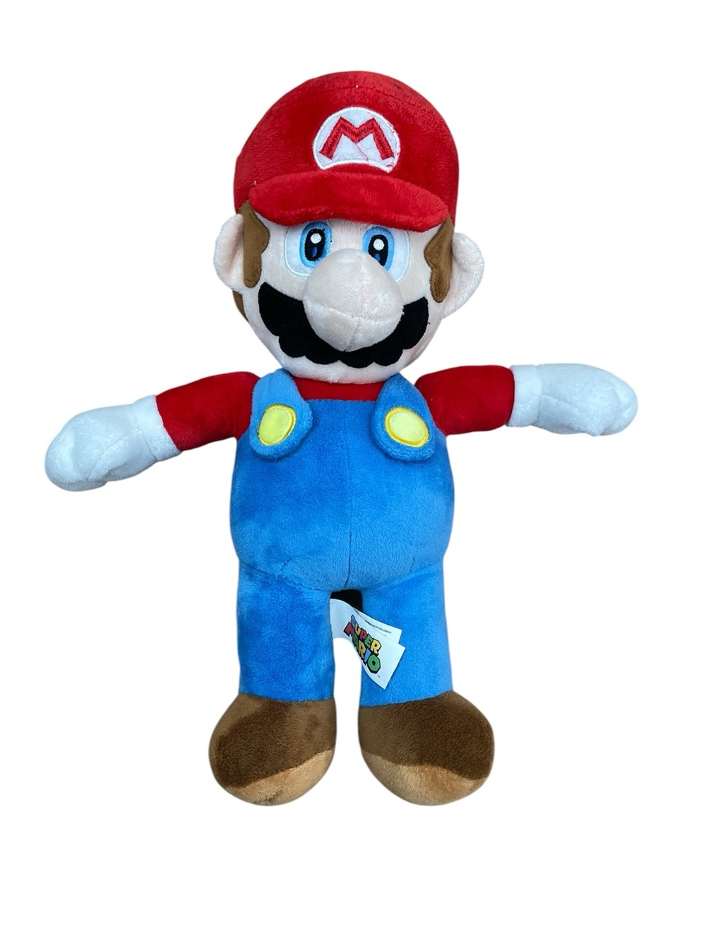 Super Mario Plush Nintendo iconic Blue Overalls & Red M hat Size: 14-15” tall